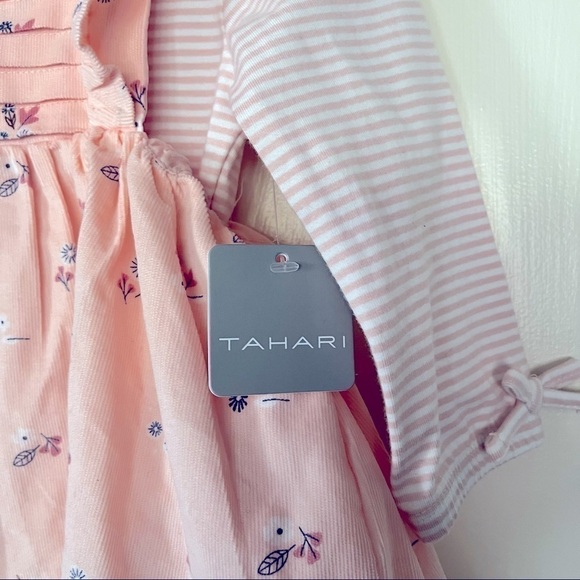 Tahari Corduroy Jumper 2-Piece Set, Peach/Coral Floral, Size 3-6 months - Picture 8 of 10